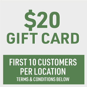 on Green Friday, the first 10 customers at each tgs location will receive a $20 gift card for same-day use.