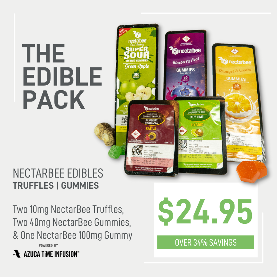 Get 2 10mg NectarBee Truffles, 2 40mg NectarBee Gummies, & 1 NectarBee 100mg gummies pack all for $24.95 plus tax